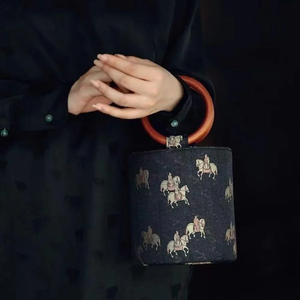 Women Silk Handbag Top-Handle Chinese Pattern Elegant Tote for Travel